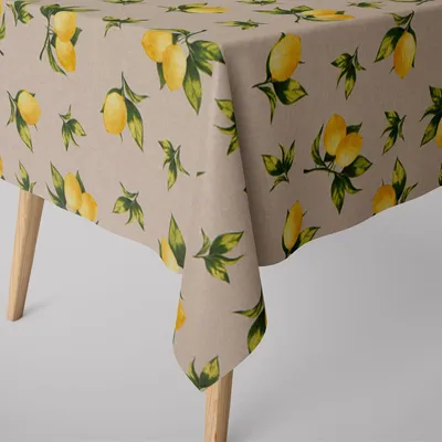 Produktbild von SCHÖNER LEBEN. Tischdecke Halbpanama Zitronen natur grün gelb Größe 130x220cm