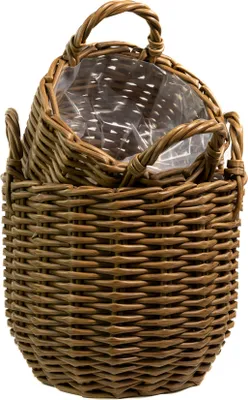 Produktbild von Polyrattan Korb 2er Set Ø 27 und 34cm rund braun mit Einsatz transparent Blumenkübel Übertopf Pflanz-Töpfe