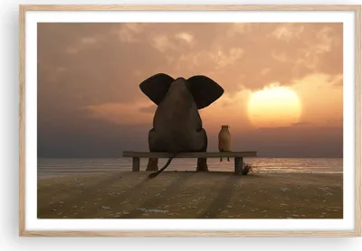 Produktbild von Gerahmtes Poster - Rahmen in heller Eiche - Elefant Ufer Meer - 91,5x61 cm - Wand Bild - Wanddeko - Wandbilder - Wandposter - Bilderrahmen - Bilder - Kunstdruck - Wandbild - P2NAA91x61-3555