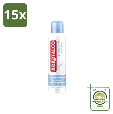 Productafbeelding van 15 x Borotalco Fresh Non-Stop Deodorant Spray - 150 ml - Verpakking met 15 stuks