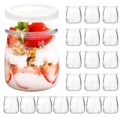 Joghurtgläser 200 ml mit Deckel, 20 Stück, Glas, BPA-frei