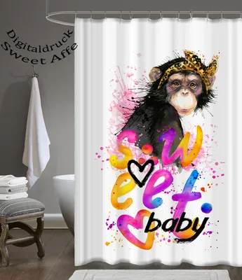Produktbild von Digitaldruck Textil Duschvorhang Wannenvorhang SWEET AFFE 120x200cm inkl. Ringe