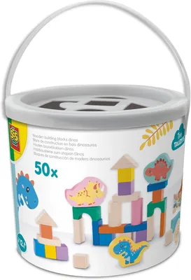 Produktbild von Kreative 13204 Holzbausteine zum Stapeln – Dino-Eimer – 50 Teile