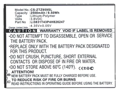 Produktbild von Akku für Zte 3Neo MF287 Li-Pol 3,8 Volt 2500 mAh schwarz.
