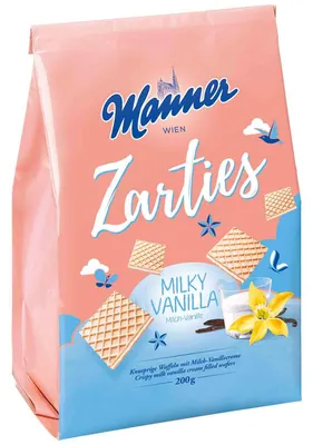 Immagine prodotto di Manner Zarties Milky Vanilla wafer croccanti con crema alla vaniglia 200g
