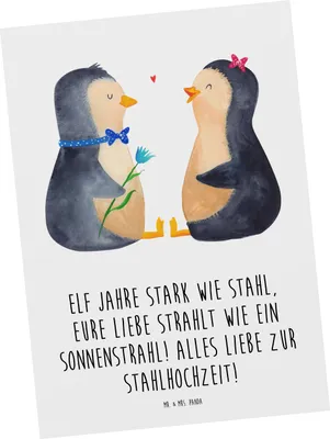 Produktbild von Mr. & Mrs. Panda Postkarte 11. Hochzeitstag Stahlhochzeit - Weiß - Geschenk, Hochzeitsgeschenk, Geschenke, Grußkarte, Beständigkeit, Heirat, ewige Liebe, Fotokarte