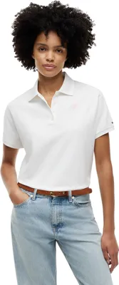 Produktbild von Tommy Hilfiger Damen Poloshirt Kurzarm Script Modern Regular Fit, Weiß (Ecru), X