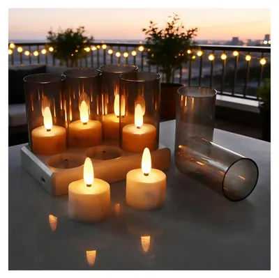 Produktbild von LED Teelichter 6er Set Wiederaufladbar mit Fernbedienung & Timer, Flammenlos