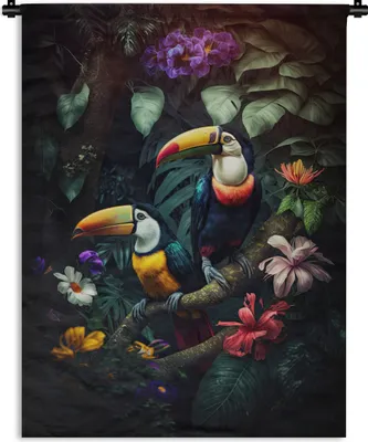 Produktbild von MuchoWow® Wandteppich Wandbehang Tukan - Blumen - Dschungel - Vögel 120x160 cm Tapisserie Dekoration Wandtuch - Wohnzimmer - Moderne