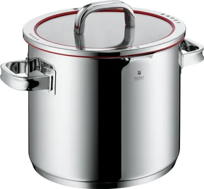 Produktbild von WMF Function 4 Gemüse- Suppentopf Induktion 24cm, Glasdeckel, Kochtopf groß 8,8l, Cromargan Edelstahl poliert, 4 Abgießfunktionen, Innenskalierung, rot