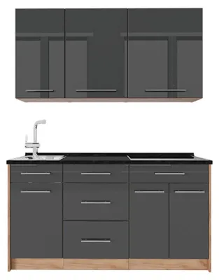 Obrázek produktu pro Jednotková kuchyně Vicco Fame-Line Antracitový vysoký lesk/Zlatý mocný dub 150 cm bez pracovní desky, Model 64782