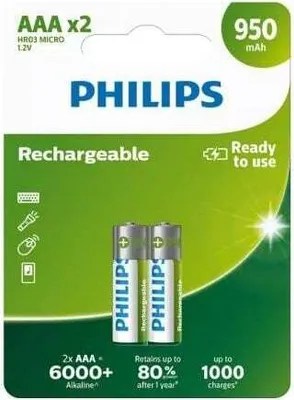 Immagine prodotto di confezione da 2 batterie ricaricabili aaa philips r03b2a95/10/ 1.2v/