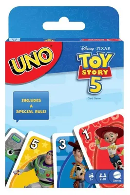 Produktbild von Mattel Games UNO Disney Pixar Toy Story 5 Kartenspiel für Kinder, Erwachsene und Spieleabende in der Familie, vom Film inspiriertes Deck, Kartenspiel, Abwurf, 7 Jahr(e), Familienspiel