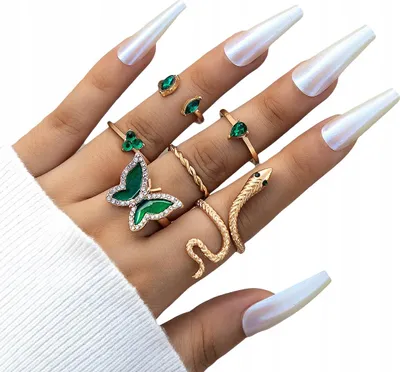 Produktbild von gold RETRO PUNK VINTAGE 6-teilig RETRO PUNK RINGE Mottengrün