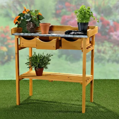 Produktbild von Mucola Gartentisch Pflanztisch Arbeitstisch Blumentisch Gärtnertisch Holztisch Tisch Schubladen Ablageboden Outdoor