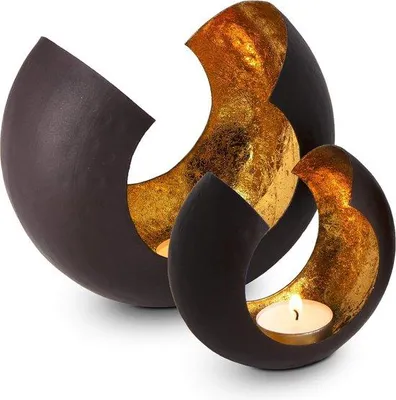 Zdjęcie produktu dla Zestaw 2 świeczników Unyqoos® do świec tealight, metalowe, z satynowym brązowym wykończeniem i złotą folią wewnątrz, ręcznie wykonane, bez świec tealight, w zestawie kolorowe opakowanie Rominox – idealne na prezent na Boże Narodzenie, Walentynki, Dzień Matki, grilla