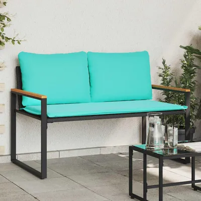 Produktbild von "Schlussverkauf" Sitzbank Langlebig - Flurbank 1 PC - Für den Flur - mit Kissen Schwarz und Türkis 115x65x72 cm Rattan C15472
