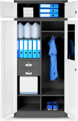 Produktbild von Mehrzweckschrank C117 Aktenschrank Büroschrank Metallschrank Spind Lagerschrank Geheimfach Flügeltüren Schubladen Pulverbeschichtet Stahlblech Abschließbar 185 cm x 90 cm x 50 cm (anthrazit/weiß)