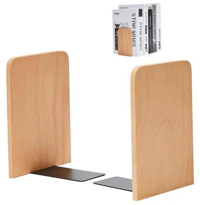 Imagen del producto de Soportes para libros de madera de haya, antideslizantes, juego de dos, ideales para bibliotecas