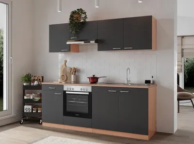 Produktbild von Küche Küchenzeile Küchenblock Einbauküche Buche Grau Gerda 210 cm Respekta