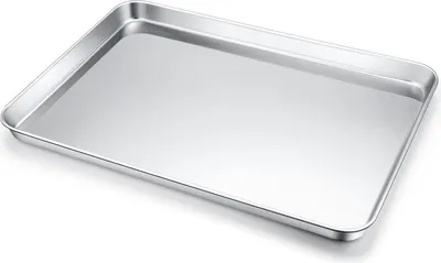 A clean, professional studio shot of a rectangular baking sheet.