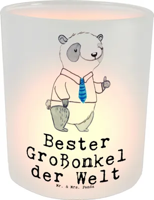 Produktbild von Mr. & Mrs. Panda Windlicht Glas Panda Bester Großonkel der Welt - Transparent - Geschenk, Outdoor, Kerzenhalter, Teelichthalter, Onkel, Geschenkidee