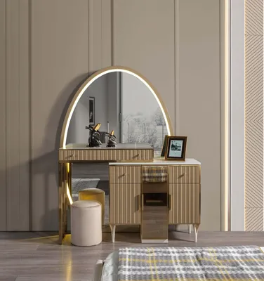 Image de Coiffeuse avec miroir moderne en bois Table de maquillage chambre à coucher