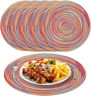 Produktbild von Runde Abwaschbare Tischsets im 6er Set | 38 cm Geflochtene Platzsets