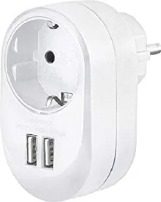 Produktbild von USB-Steckdosenadapter  Mit 2 USB-Ladebuchsen zusätzlich zur normalen Steckdosen-Nutzung; Zum Laden von Handys, Tablets, MP3-/MP4-Playern, E-Book-Readern (Weiss)