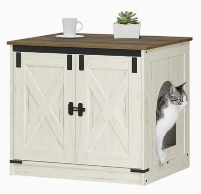 Immagine prodotto di Recinto per gatti in legno 60x50x54 cm bianco – Recinto per gatti con parete divisoria rimovibile