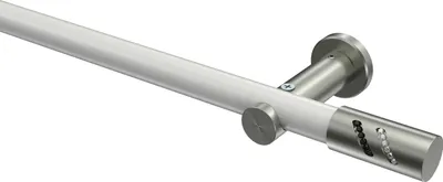 Produktbild von Interdeco Gardinenstange / Vorhangstange Weiß / Edelstahl-Optik, Typ Platon Zoena (Glitzerzylinder) ohne Ringe, 20 mm Ø 1-läufig, 440 cm