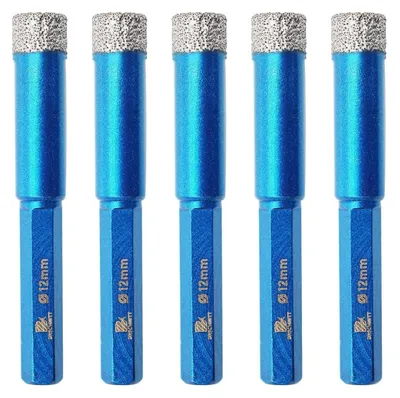 Image de Forets diamantés secs de 12 mm, avec douille hexagonale, lot de 5, pour céramique, granit, porcelaine, marbre