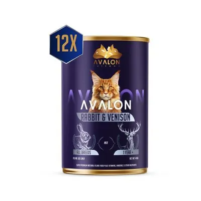Produktbild von Avalon Nassfutter Katze Kaninchen & Hirsch – Getreidefrei – 75% tierische Proteine – Premium Katzenfutter in Sauce – Hohe Akzeptanz – 12x410g