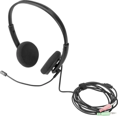 Zdjęcie produktu dla Digitus Nauszny zestaw słuchawkowy 2x3,5 mm stereo, funkcja redukcji szumów, kabel 1.95m, Przewodowa, Biuro/centrum telefoniczne, 20 - 20000 Hz, Zestaw słuchawkowy, Czarny