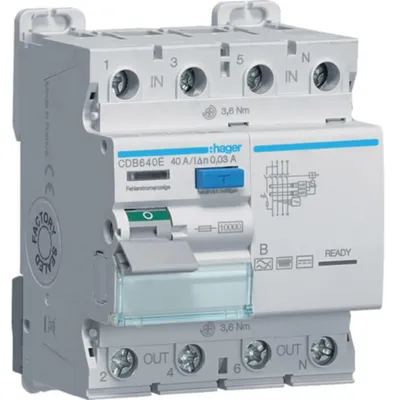 Produktbild von Hager Fehlerstromschutzschalter 4-polig 10kA 40A 30mA Typ B CDB640E