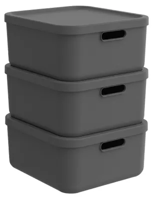 Produktbild von Rotho Aufbewahrungsbox 3er-Set 20 l Albula Light – Kunststoffbox 39,5 × 35,5 × 17,7 cm – Box mit Deckel – Stapelbox sicher verschließbar – Plastikbox