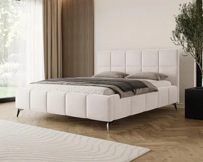 Image de Chilly Möbel Design Lit Miria - Lit rembourré avec cadre en métal, coffre et rangement 200x200 cm / Samt / Beige