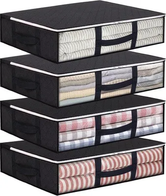 Image de Sac de rangement pliable de 40 litres à placer sous le lit - Grand sac à vêtements avec fenêtre et poignées renforcées
