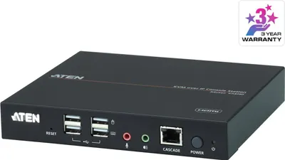 Produktbild von ATEN HDMI KVM over IP Konsolenstation, 1920 x 1200 Pixel, Ethernet/LAN, Full HD+, Rack-Einbau, 4,66 W, Schwarz