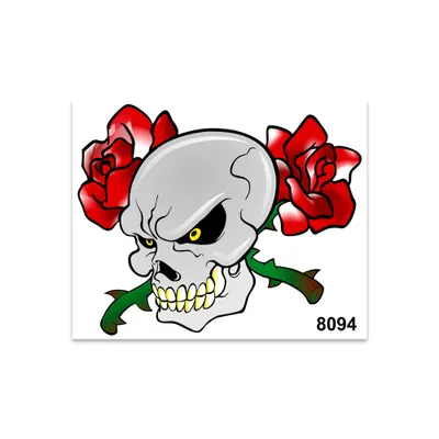 Image de Sticker Crâne Roses 14 x 16 cm