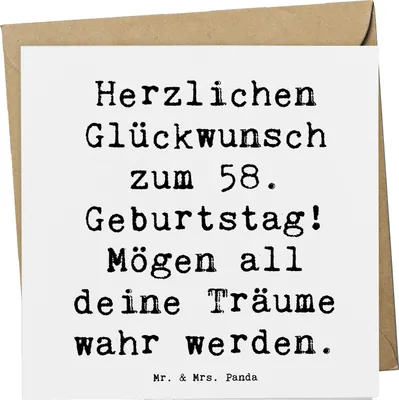 Produktbild von Mr. & Mrs. Panda Klappkarte Spruch 58. Geburtstag - Weiß - Geschenk, Glückwunsch, Grußkarte, Happy Birthday, anlasskarte, doppelkarte, Geburtstagsfreude, persönliches