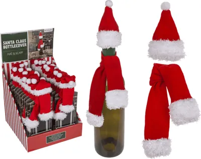 Immagine prodotto di Copribottiglie in tessuto, cappello e sciarpa di Natale