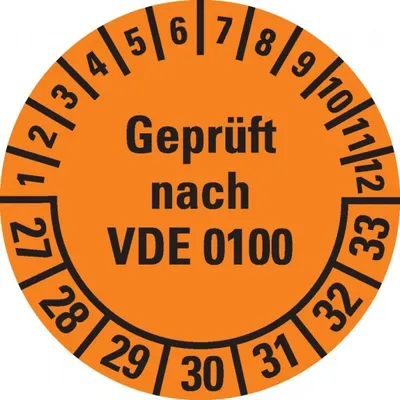 Produktbild von Dreifke® Prüfplakette  nach VDE 0100 27-33,orange,Dokumentenfolie,Ø30m...