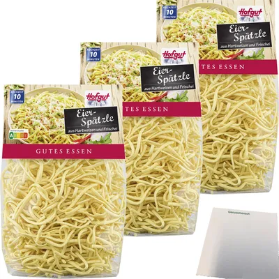 Produktbild von Hofgut Eier-Bauernspätzle 3er Pack (3x500g Beutel) + usy Block