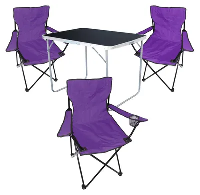 4-tlg Camping Set Campingtisch Schwarz + 3 x Campingstuhl Klappstuhl Lila