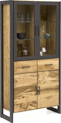 Produktbild von Highboard Vitrine Schrank JANNE 97,5x198,5x40 cm in Balkeneiche furniert