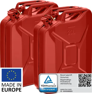 Produktbild von BW® Kraftstoffkanister Metall Benzinkanister 2x 20 Liter - Rot RAL 3000 - UN-Zulassung - Hergestellt in Europa