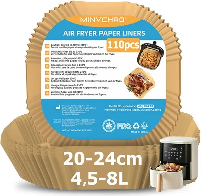 Produktbild von Airfryer Backpapier 110 Stück, 20-24 cm, Quadratisch, BPA-frei, für 4,5L-8L Heißluftfritteuse