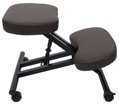 Produktbild von Kniestuhl MCW-E10, Sitzhocker Kniehocker, höhenverstellbar Rollen Kunstleder Metall MVG-  dunkelbraun