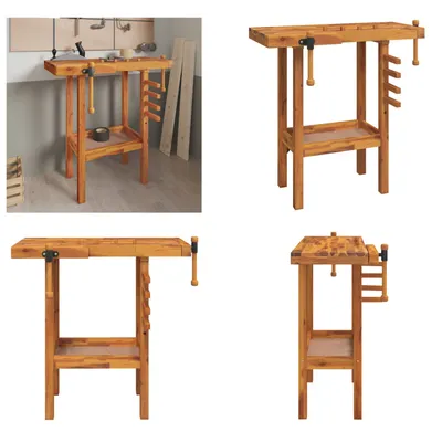 Obrázok produktu pre vidaXL Pracovný stôl so zverákmi 92x48x83 cm z masívneho dreva akácie - Pracovný stôl - Pracovné stoly - Pracovná stanica